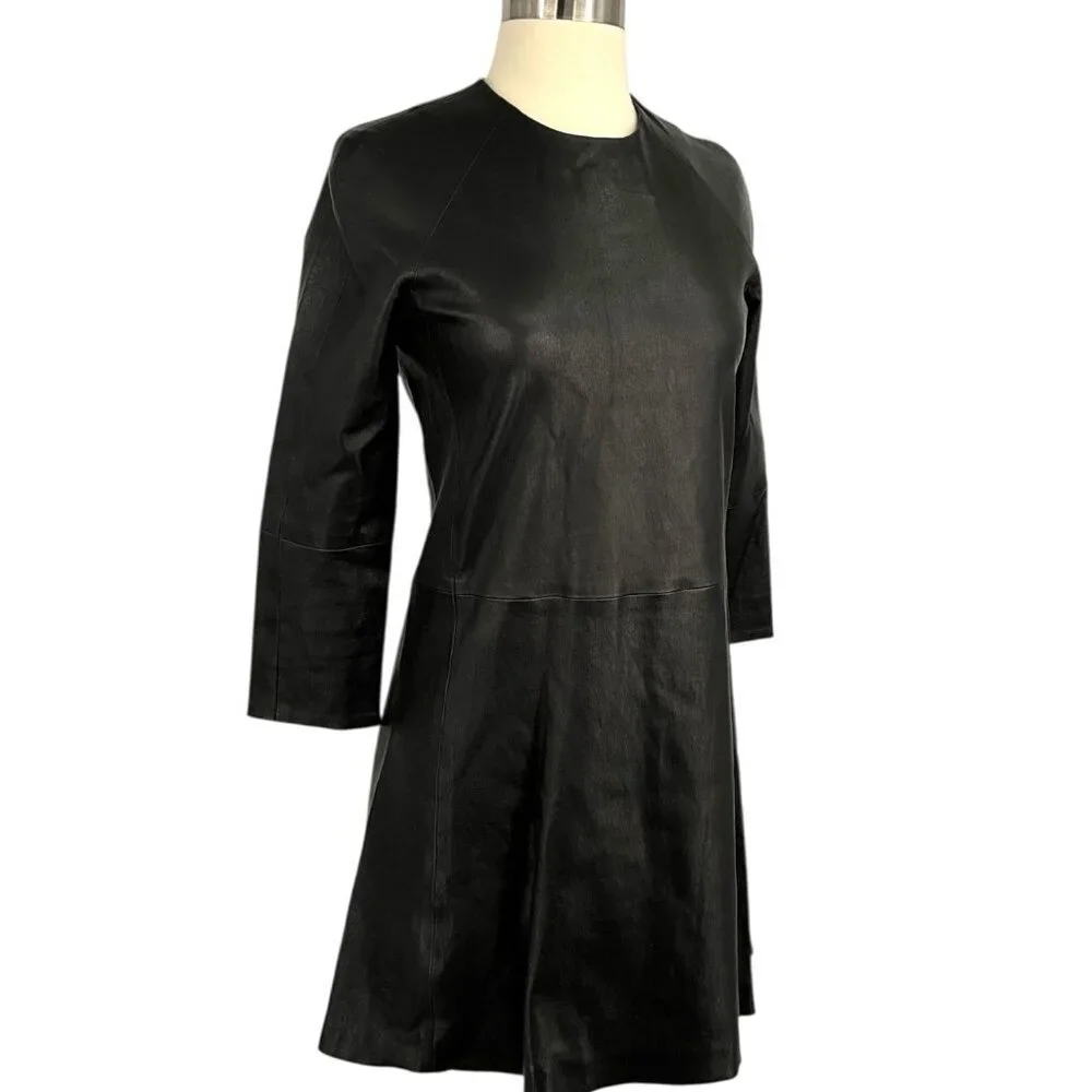 THEPERFEXT Harlem Leather Dress Black Zip Back 3/4 Sleeves Size M Medium - Picture 8 of 11